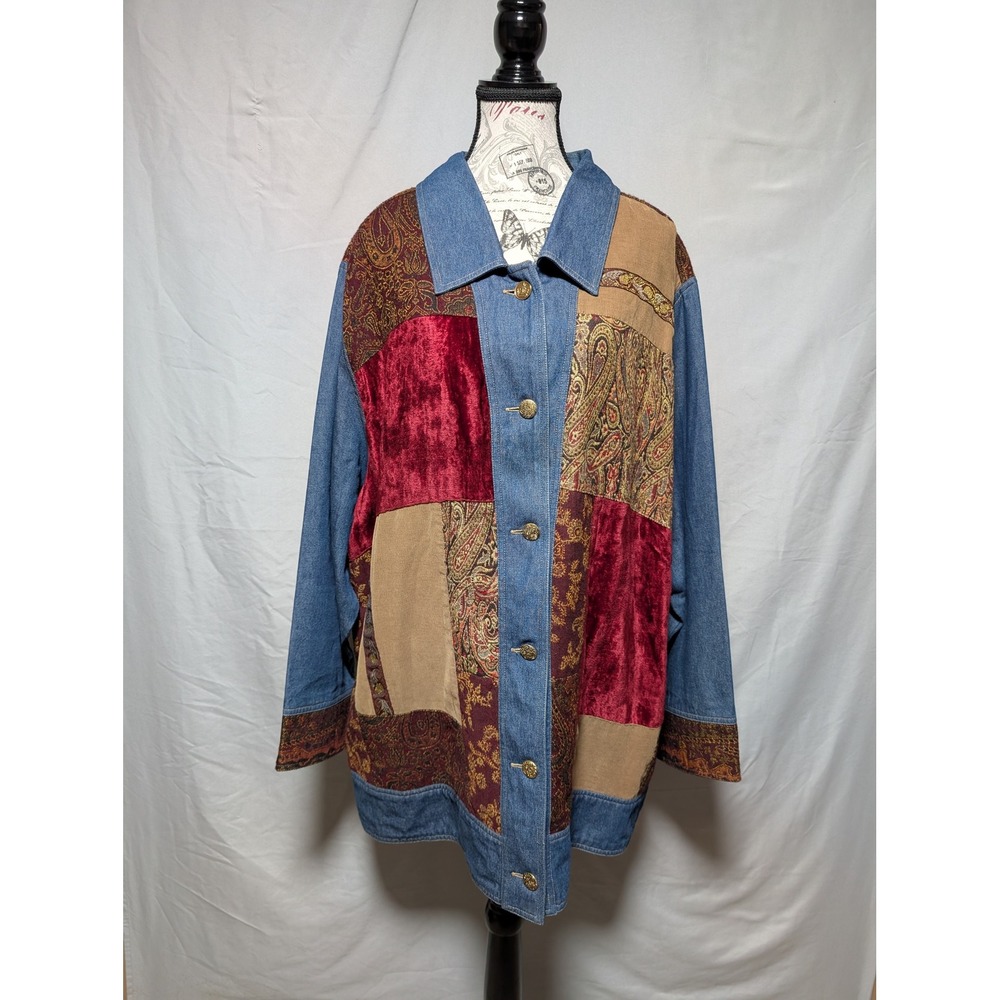 White Stag Plus VTG Y2K Women's Patchwork Denim Artsy Jacket Boho Mixed Media